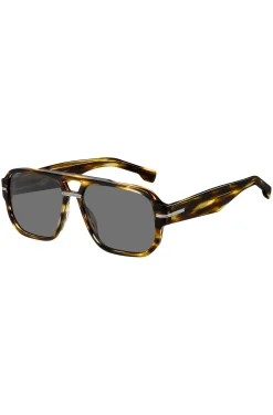 Sonnenbrille aus gemustertem Acetat mit silberfarbenen Details
