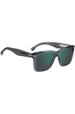 Sonnenbrille aus grauem Acetat mit silberfarbenen Details