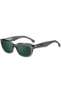 Sonnenbrille aus grauem Acetat mit grünen Gläsern