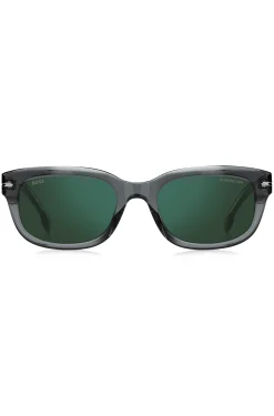 Sonnenbrille aus grauem Acetat mit grünen Gläsern