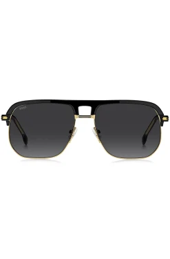 Sonnenbrille aus Metall und schwarzem Acetat mit Doppelsteg