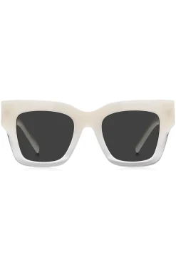 Sonnenbrille aus opalfarbenem Acetat mit charakteristischen Metalldetails