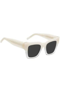 Sonnenbrille aus opalfarbenem Acetat mit charakteristischen Metalldetails