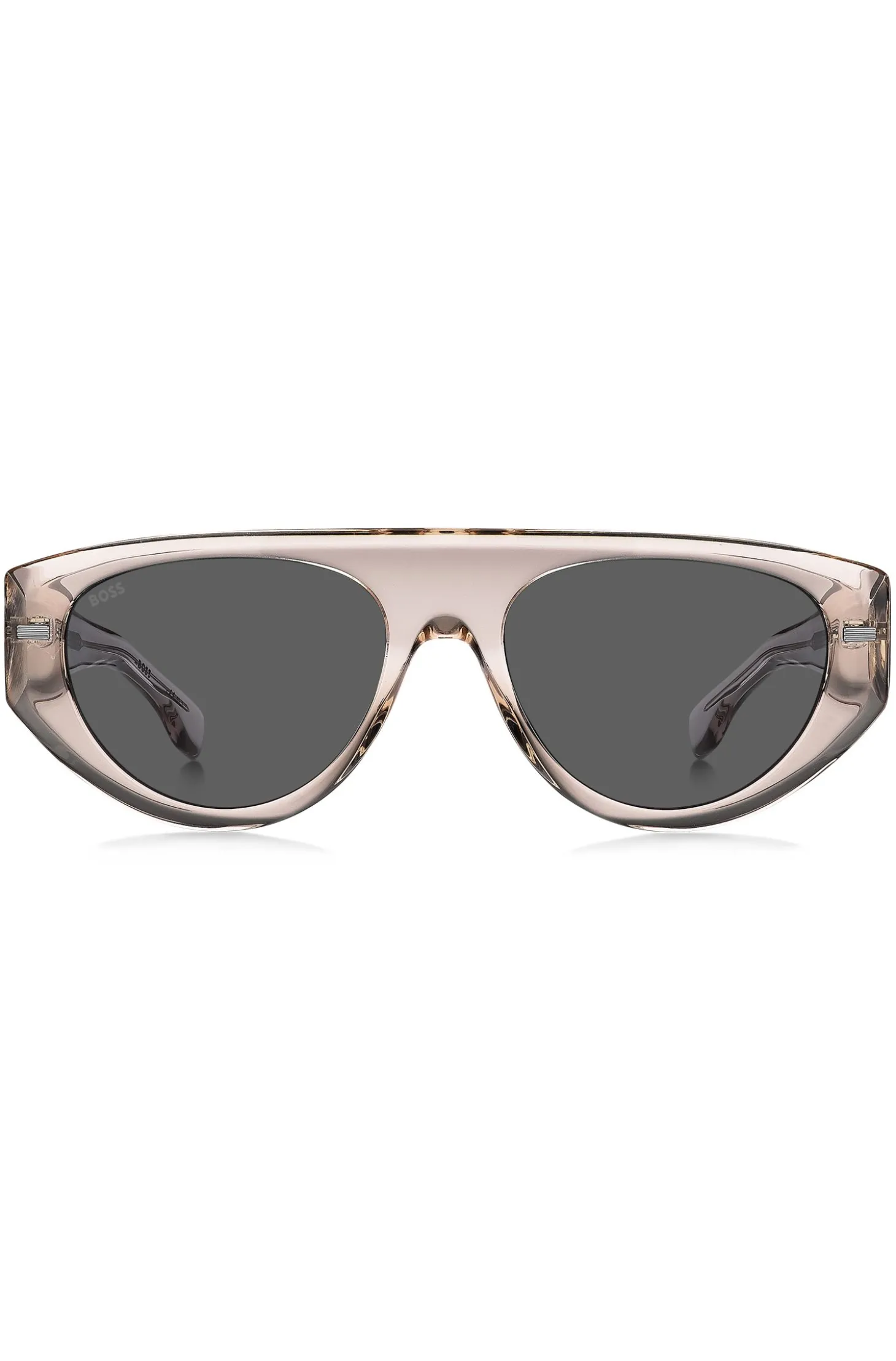 Sonnenbrille aus rosa durchscheinendem Bio-Acetat mit gemusterten Nieten