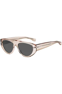 Sonnenbrille aus rosa durchscheinendem Bio-Acetat mit gemusterten Nieten
