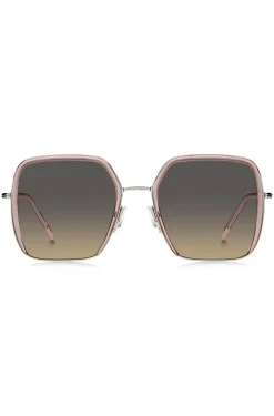 Sonnenbrille aus rosafarbenem Acetat mit silberfarbenem Edelstahl
