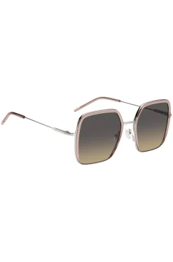 Sonnenbrille aus rosafarbenem Acetat mit silberfarbenem Edelstahl