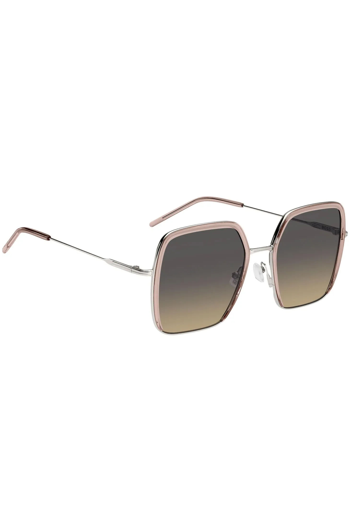 Sonnenbrille aus rosafarbenem Acetat mit silberfarbenem Edelstahl
