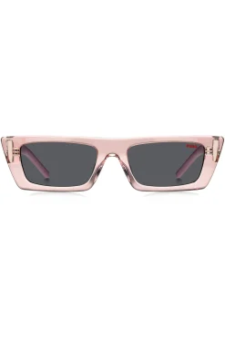 Sonnenbrille aus rosafarbenem Acetat mit 3D-Monogramm