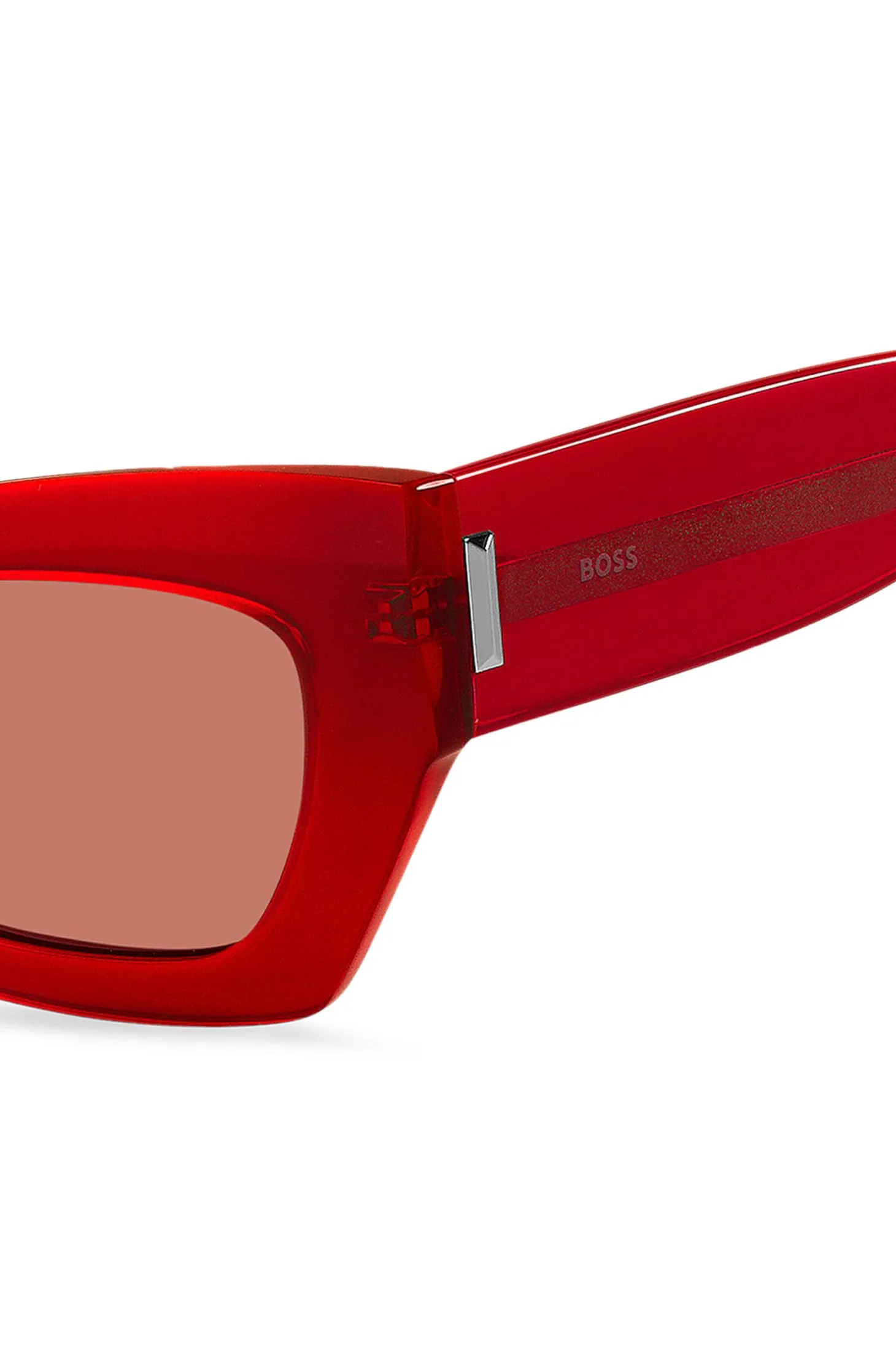 Sonnenbrille aus rotem Acetat mit charakteristischen Metalldetails