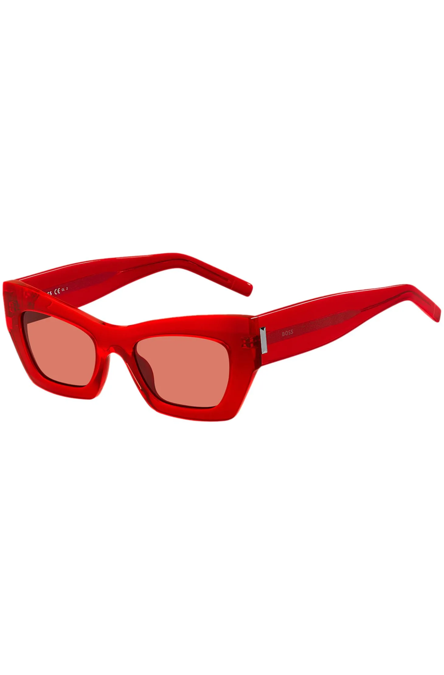 Sonnenbrille aus rotem Acetat mit charakteristischen Metalldetails