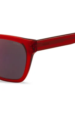 Sonnenbrille aus rotem Acetat mit Bügeln in Dégradé-Optik