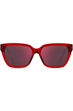 Sonnenbrille aus rotem Acetat mit Bügeln in Dégradé-Optik