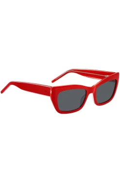 Sonnenbrille aus rotem Acetat mit mehrlagigen Bügeln