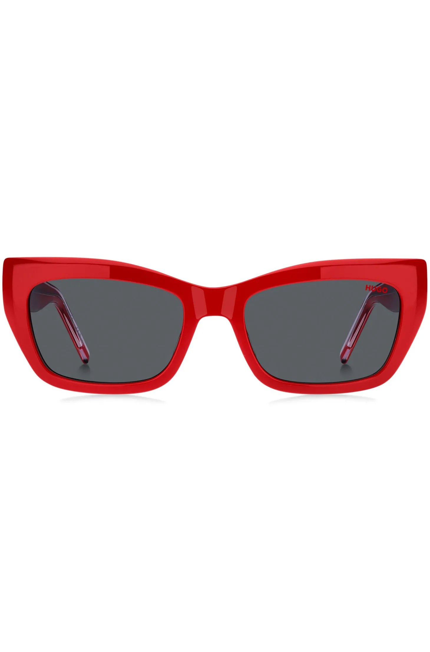 Sonnenbrille aus rotem Acetat mit mehrlagigen Bügeln