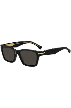 Sonnenbrille aus schwarzem Acetat mit goldfarbenen Scharnieren