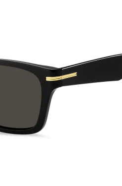 Sonnenbrille aus schwarzem Acetat mit goldfarbenen Scharnieren