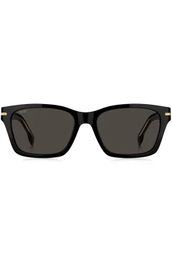 Sonnenbrille aus schwarzem Acetat mit goldfarbenen Scharnieren