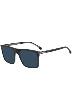 Sonnenbrille aus schwarzem Acetat mit Streifen-Bügeln