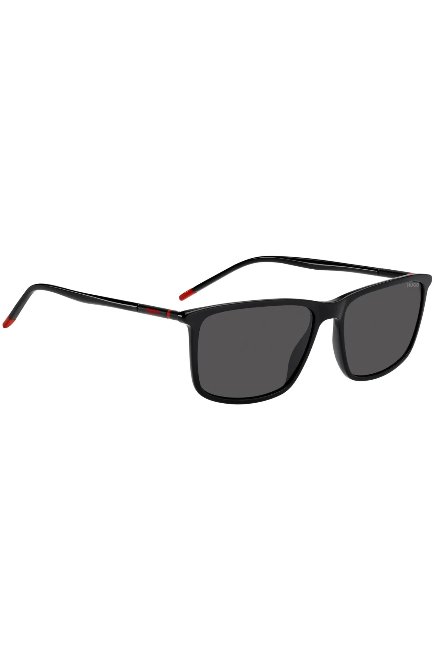 Sonnenbrille aus schwarzem Acetat mit röhrenförmigen Bügeln