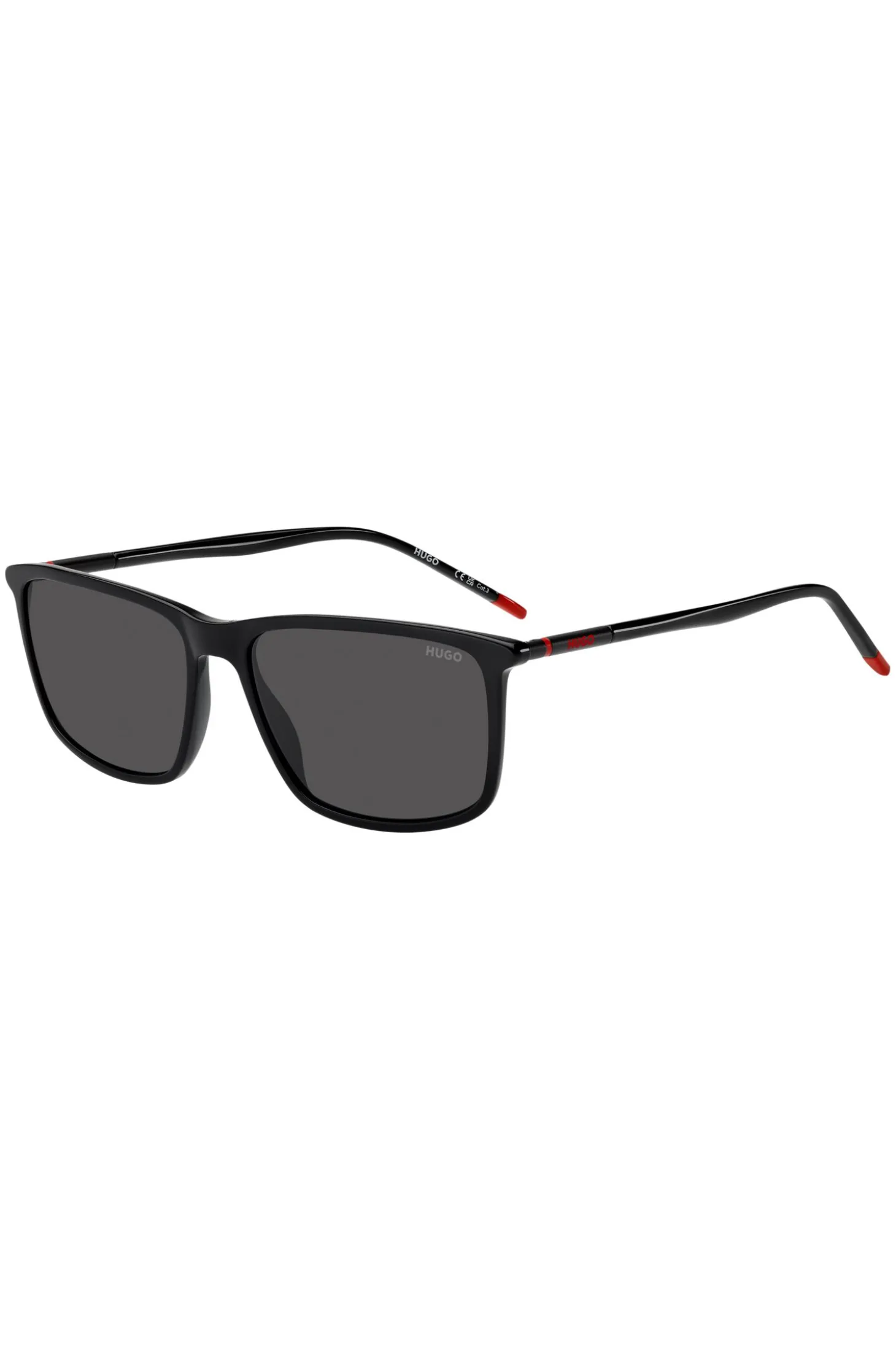 Sonnenbrille aus schwarzem Acetat mit röhrenförmigen Bügeln