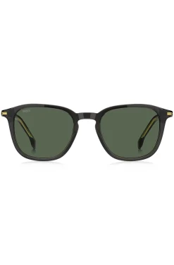 Sonnenbrille aus schwarzem Acetat mit goldfarbenen Details