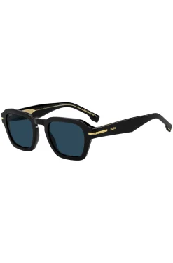 Sonnenbrille aus schwarzem Acetat mit goldfarbenen Details