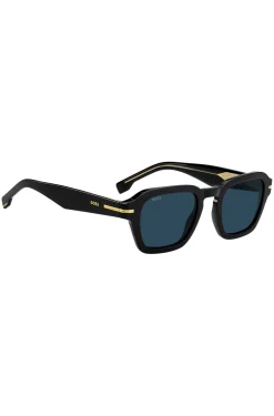 Sonnenbrille aus schwarzem Acetat mit goldfarbenen Details