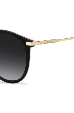 Sonnenbrille aus schwarzem Acetat mit goldfarbenen Bügeln