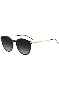 Sonnenbrille aus schwarzem Acetat mit goldfarbenen Bügeln