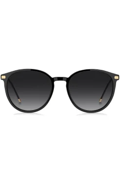 Sonnenbrille aus schwarzem Acetat mit goldfarbenen Bügeln