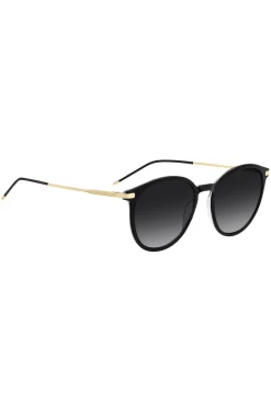 Sonnenbrille aus schwarzem Acetat mit goldfarbenen Bügeln