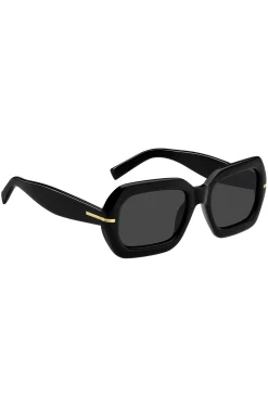 Sonnenbrille aus schwarzem Acetat mit goldfarbenen Scharnieren