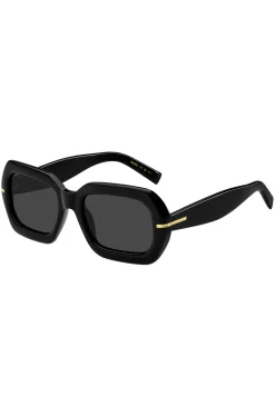 Sonnenbrille aus schwarzem Acetat mit goldfarbenen Scharnieren