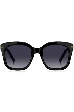 Sonnenbrille aus schwarzem Acetat mit goldfarbenen Scharnieren