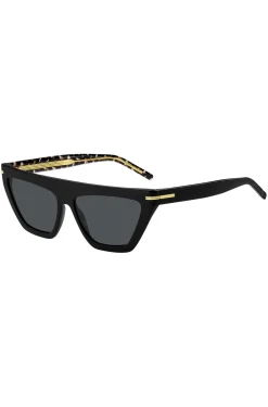 Sonnenbrille aus schwarzem Acetat mit goldfarbenen Details