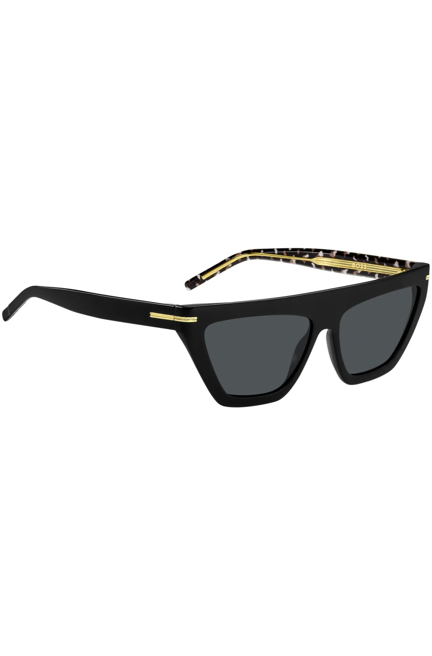 Sonnenbrille aus schwarzem Acetat mit goldfarbenen Details