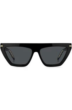 Sonnenbrille aus schwarzem Acetat mit goldfarbenen Details