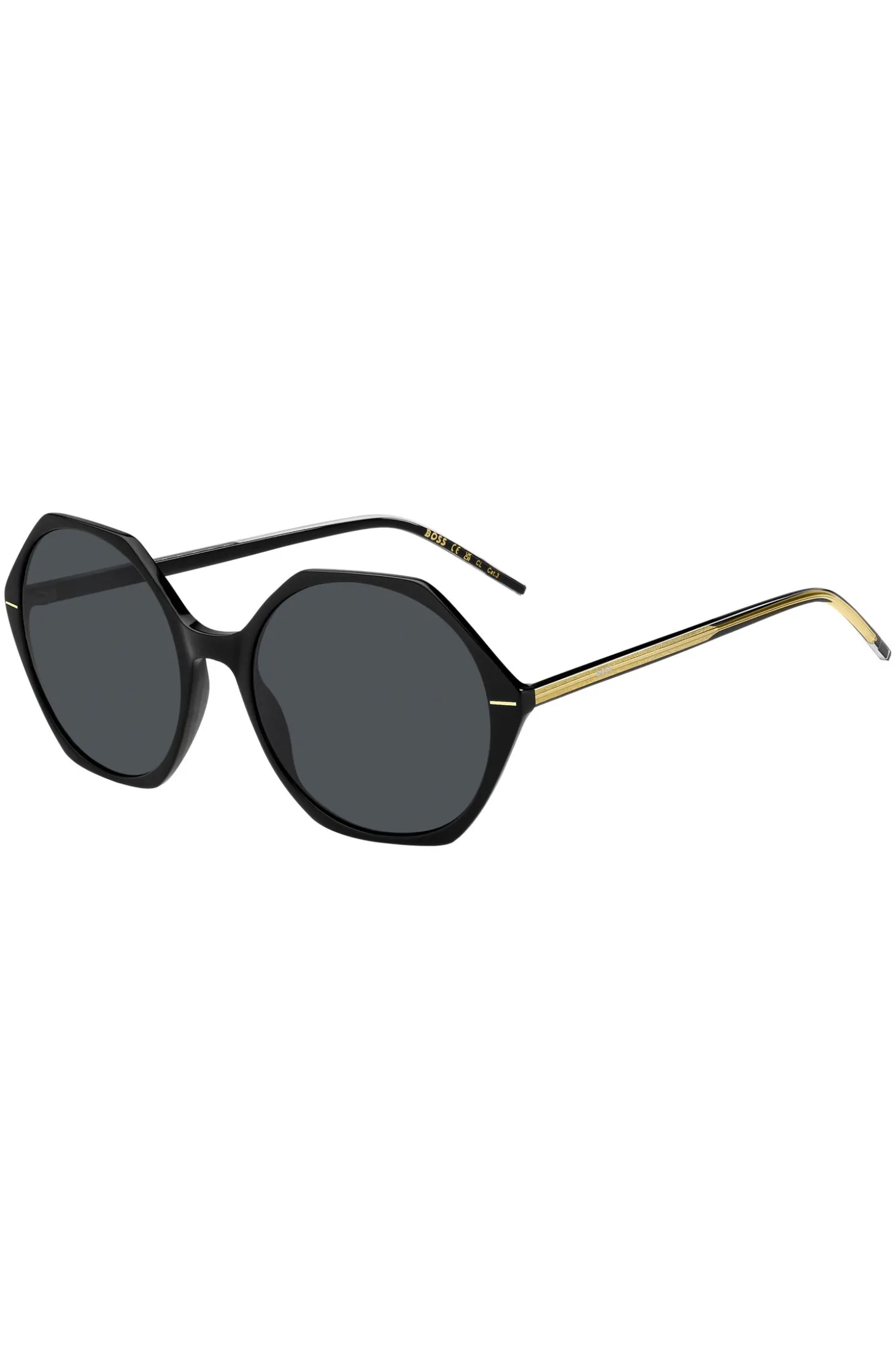 Sonnenbrille aus schwarzem Acetat mit eckiger Fassung