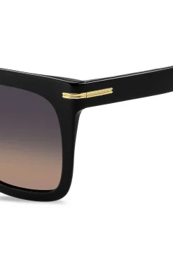 Sonnenbrille aus schwarzem Acetat mit goldfarbenen Metalldetails