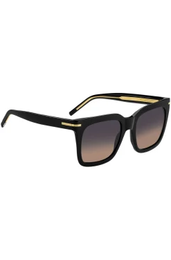 Sonnenbrille aus schwarzem Acetat mit goldfarbenen Metalldetails