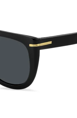 Sonnenbrille aus schwarzem Acetat mit goldfarbenen Metalldetails