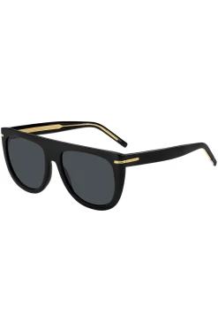 Sonnenbrille aus schwarzem Acetat mit goldfarbenen Metalldetails