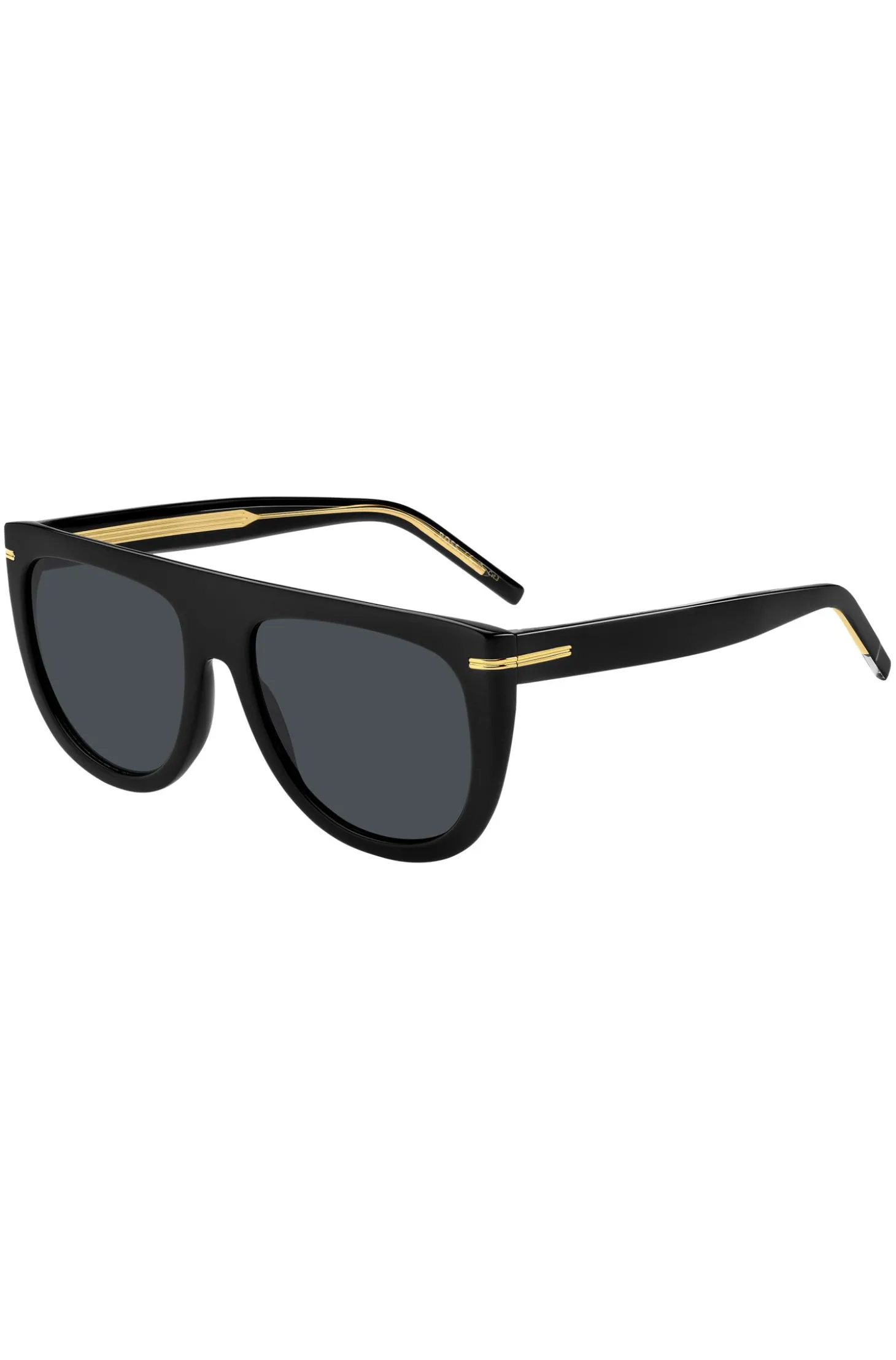 Sonnenbrille aus schwarzem Acetat mit goldfarbenen Metalldetails