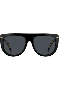 Sonnenbrille aus schwarzem Acetat mit goldfarbenen Metalldetails