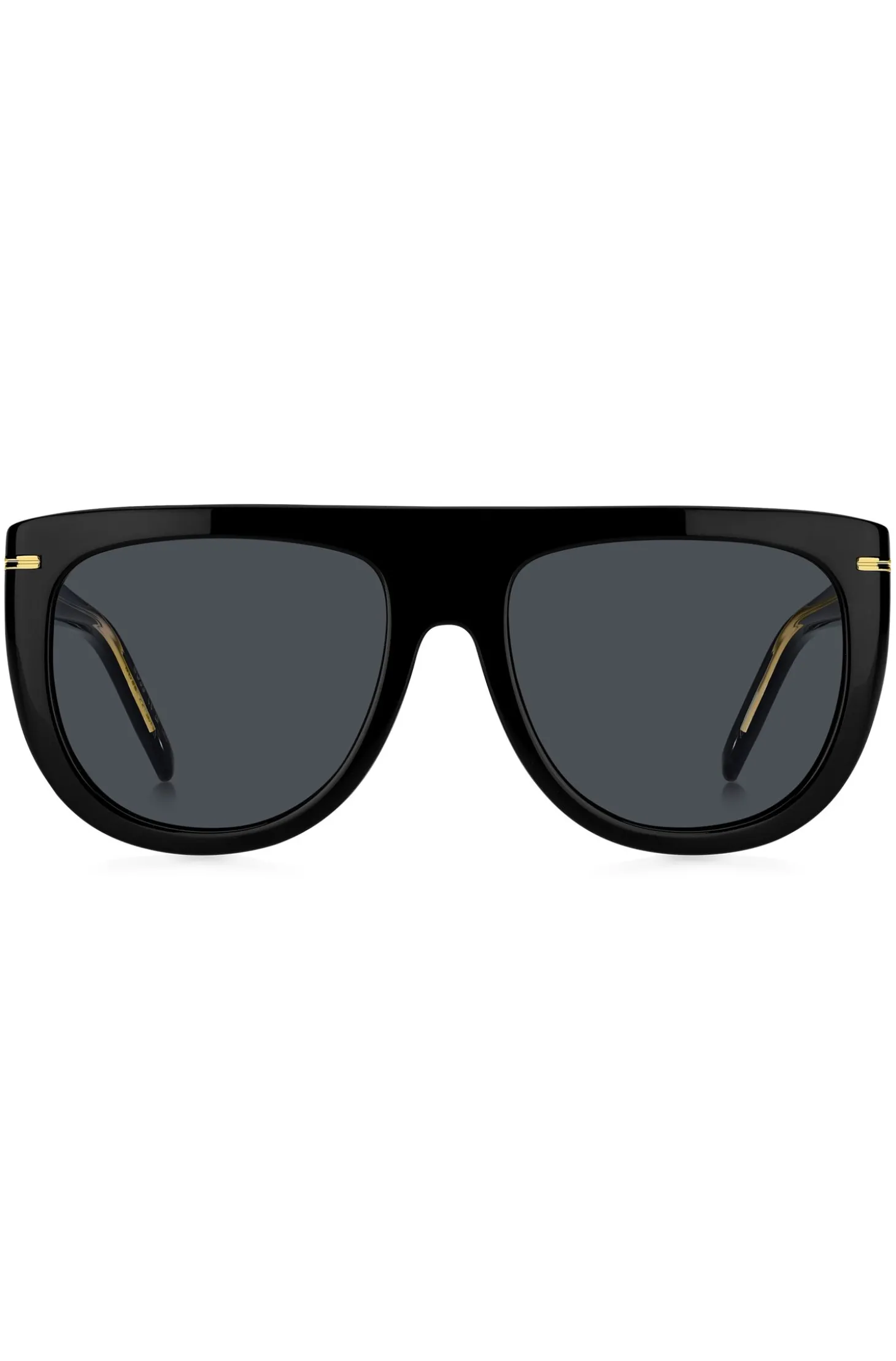Sonnenbrille aus schwarzem Acetat mit goldfarbenen Metalldetails