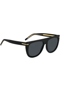 Sonnenbrille aus schwarzem Acetat mit goldfarbenen Metalldetails