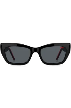 Sonnenbrille aus schwarzem Acetat mit mehrlagigen Bügeln in Signature-Rot