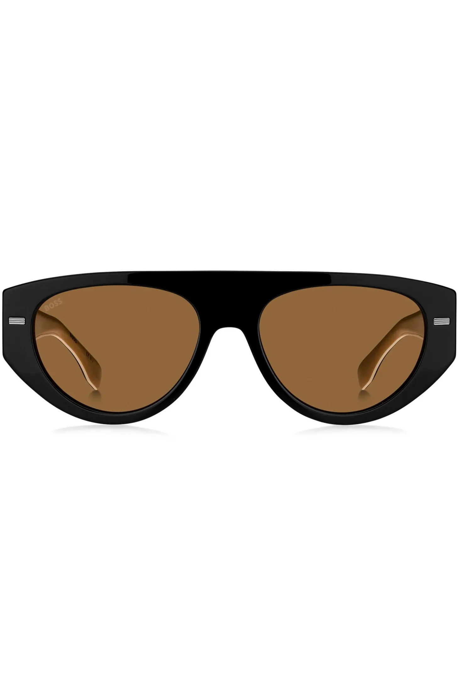 Sonnenbrille aus schwarzem Bio-Acetat mit gelaserten Logos auf den Bügeln
