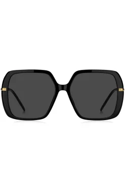 Sonnenbrille aus schwarzem, mehrlagigem Acetat mit goldfarbenen Bügeln